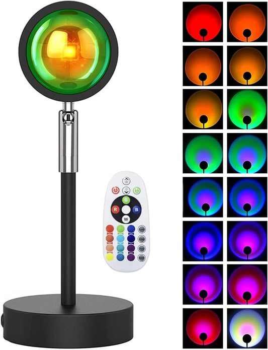 Sunset Atmosphere Lamp, 16 Colors Rainbow Sunset Light Projector UFO Background LED Sun Light - 180° Rotation Bedroom Living Room Lamp for Ticktock, Youtube Vlog, Photography, Selfie & Party